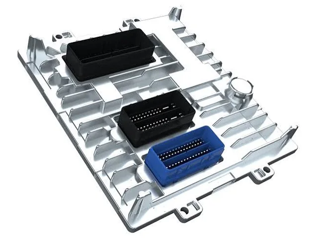 Engine control module (ECM) with an aluminium housing and three connectors
